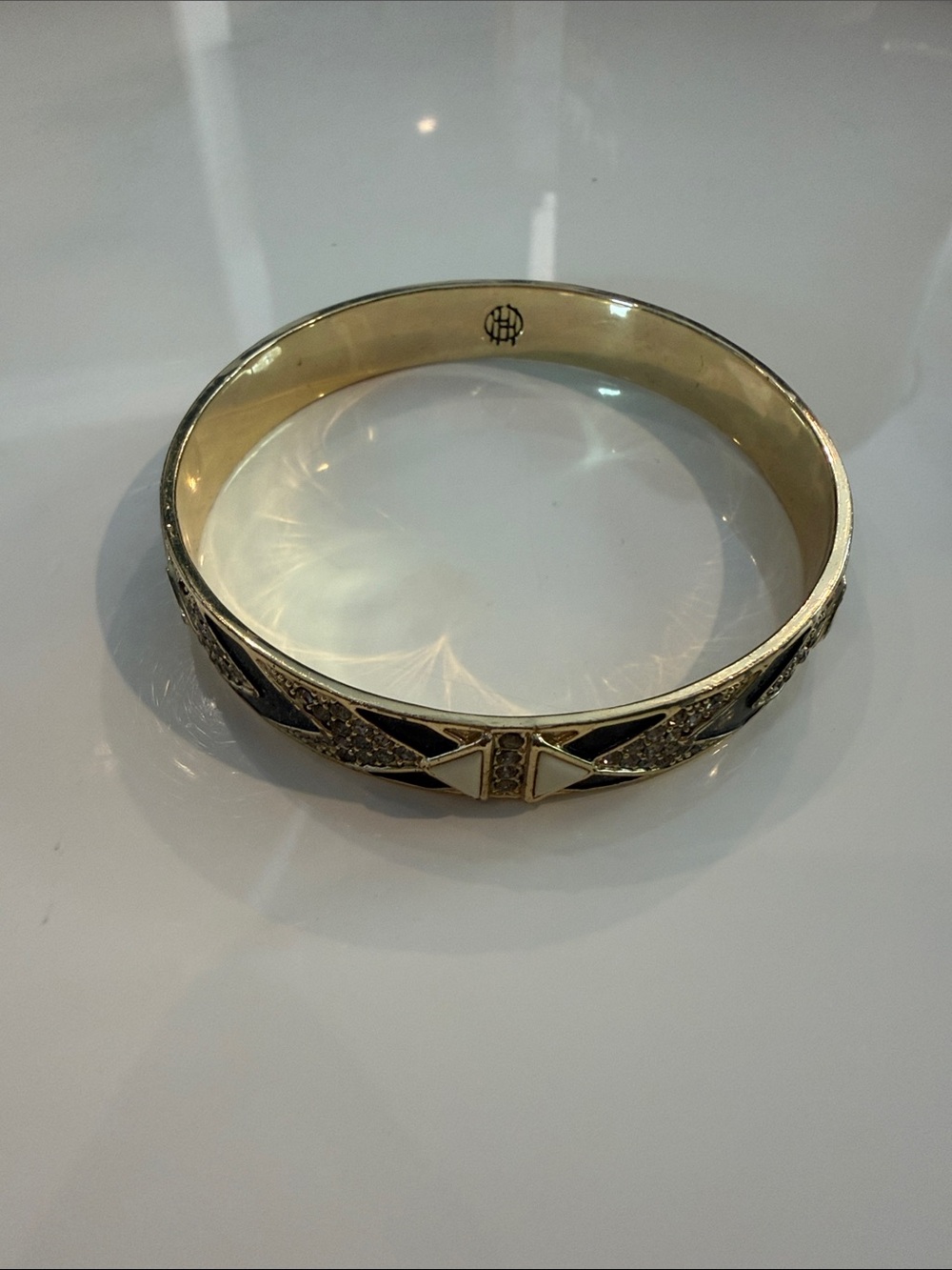 House of Harlow 1960 Gold Tone Black Enamel Pavé Crystal Bangle